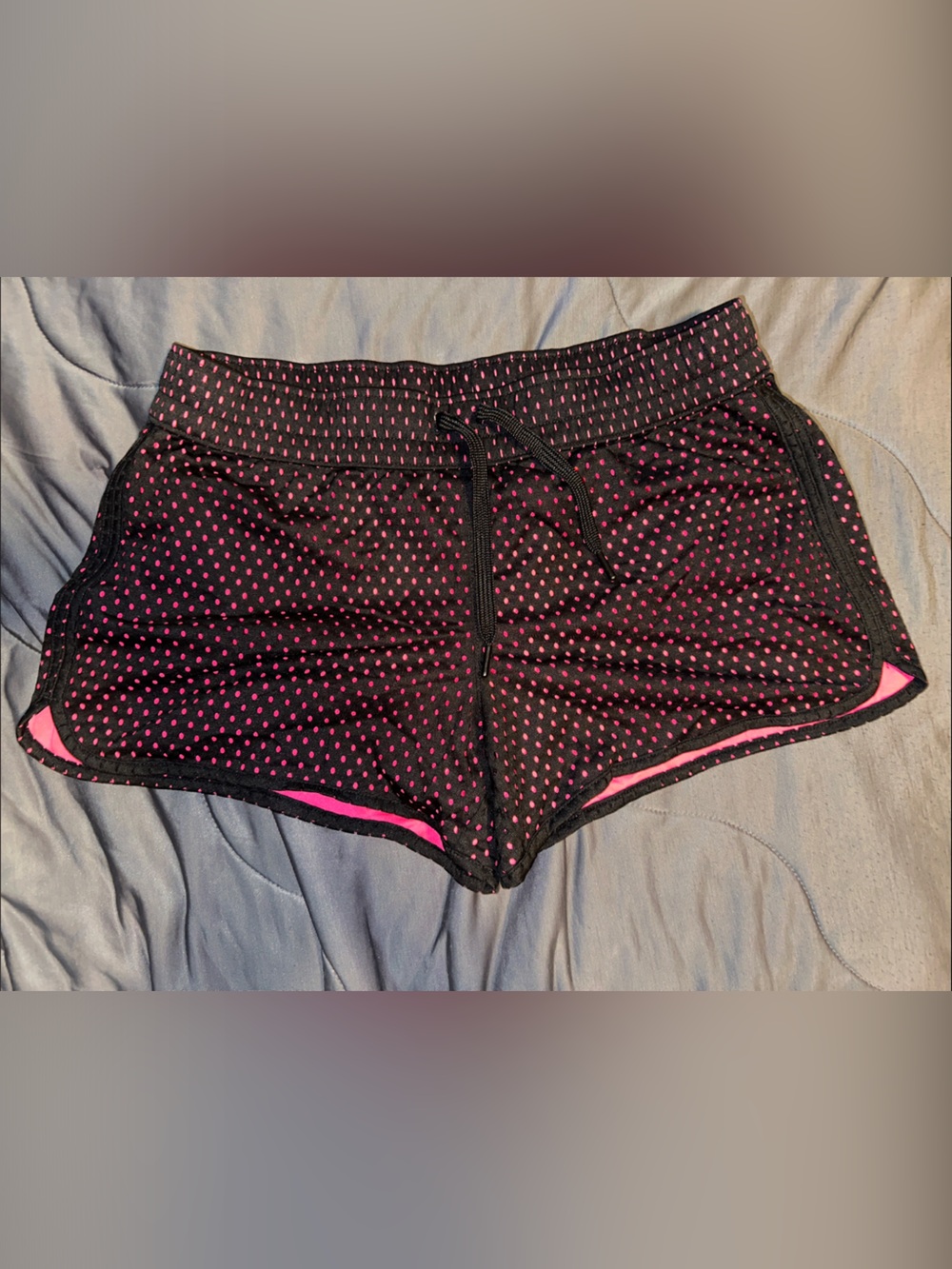 Black Athletic Shorts with Pink Polka Dots